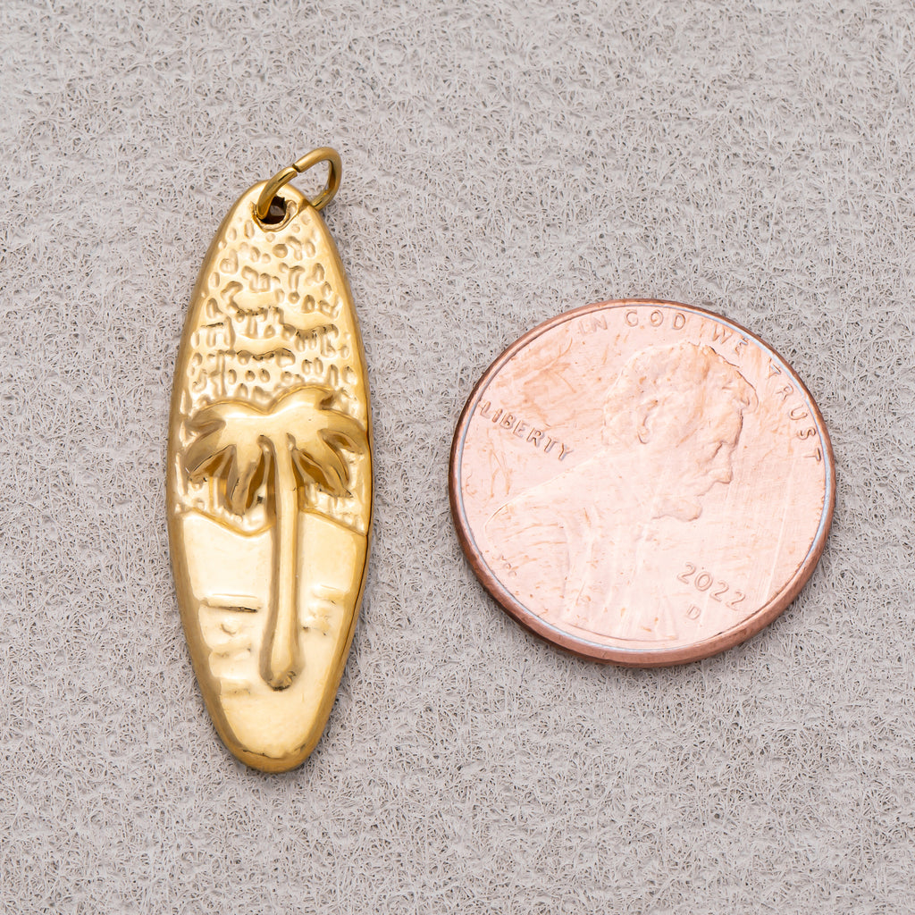 Gold PVD Stainless Steel Surfer Nautical Palm Tree Beach Charm