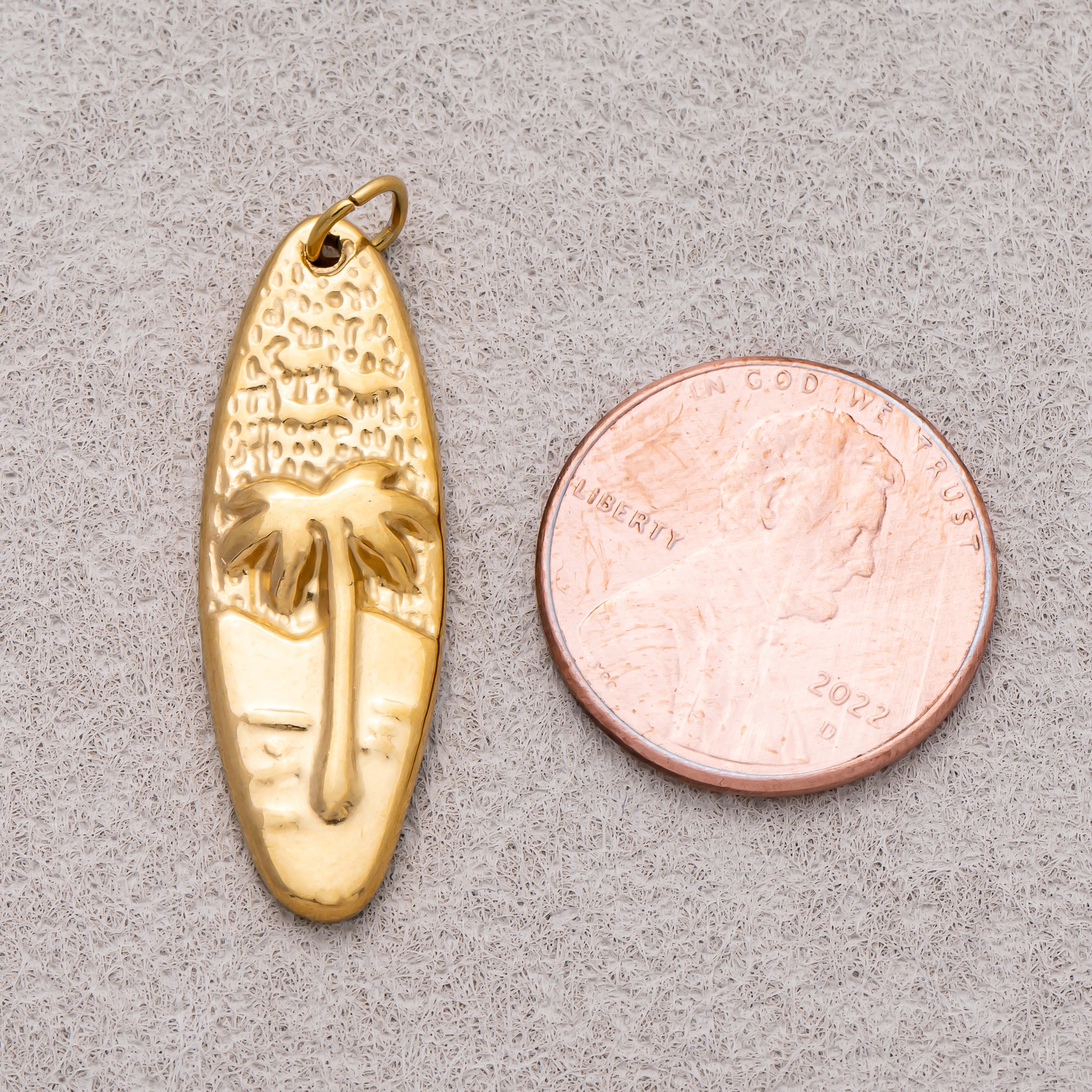 Gold PVD Stainless Steel Surfer Nautical Palm Tree Beach Charm