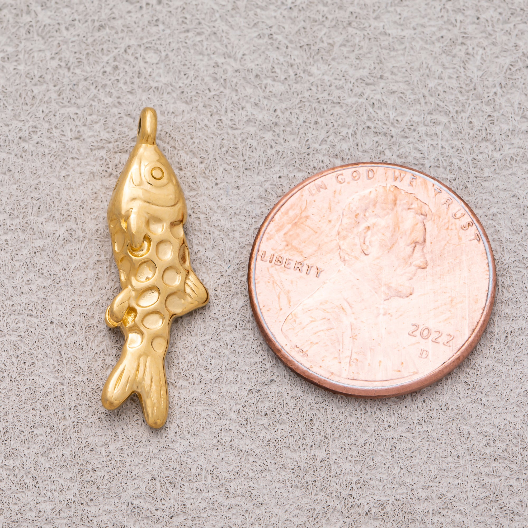 Gold PVD Stainless Steel Textured Lucky Fish Animal Pendant