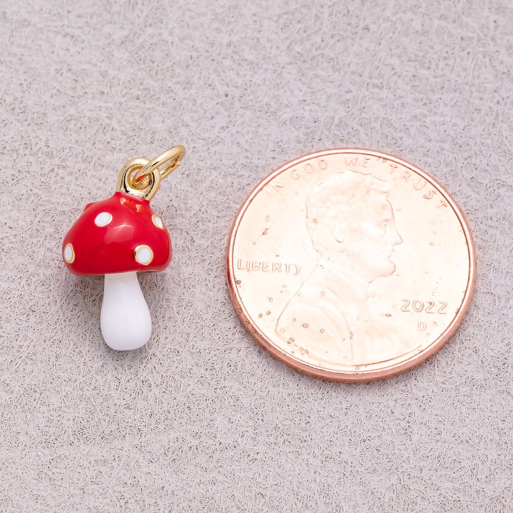 Gold PVD Stainless Steel Red & White Mushroom Vegetable Charm