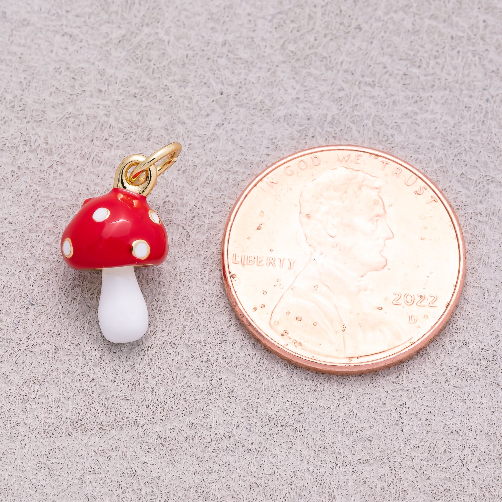Gold PVD Stainless Steel Red & White Mushroom Vegetable Charm