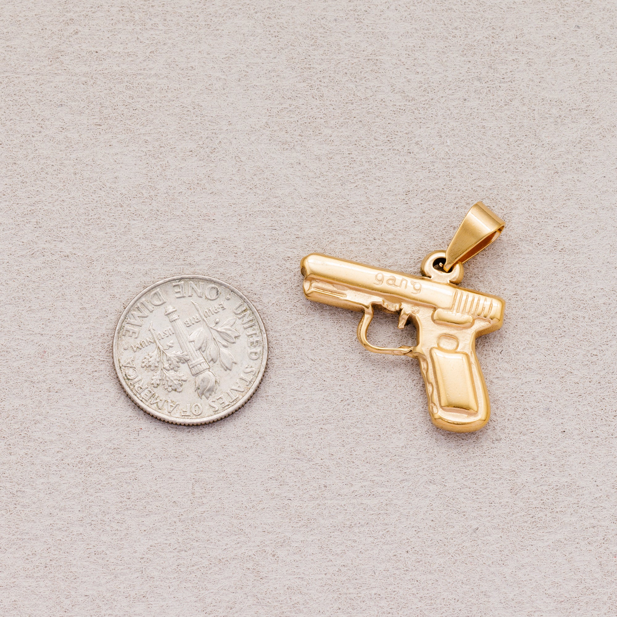 Gold PVD Stainless Steel Handgun Pistol Pendant Charm