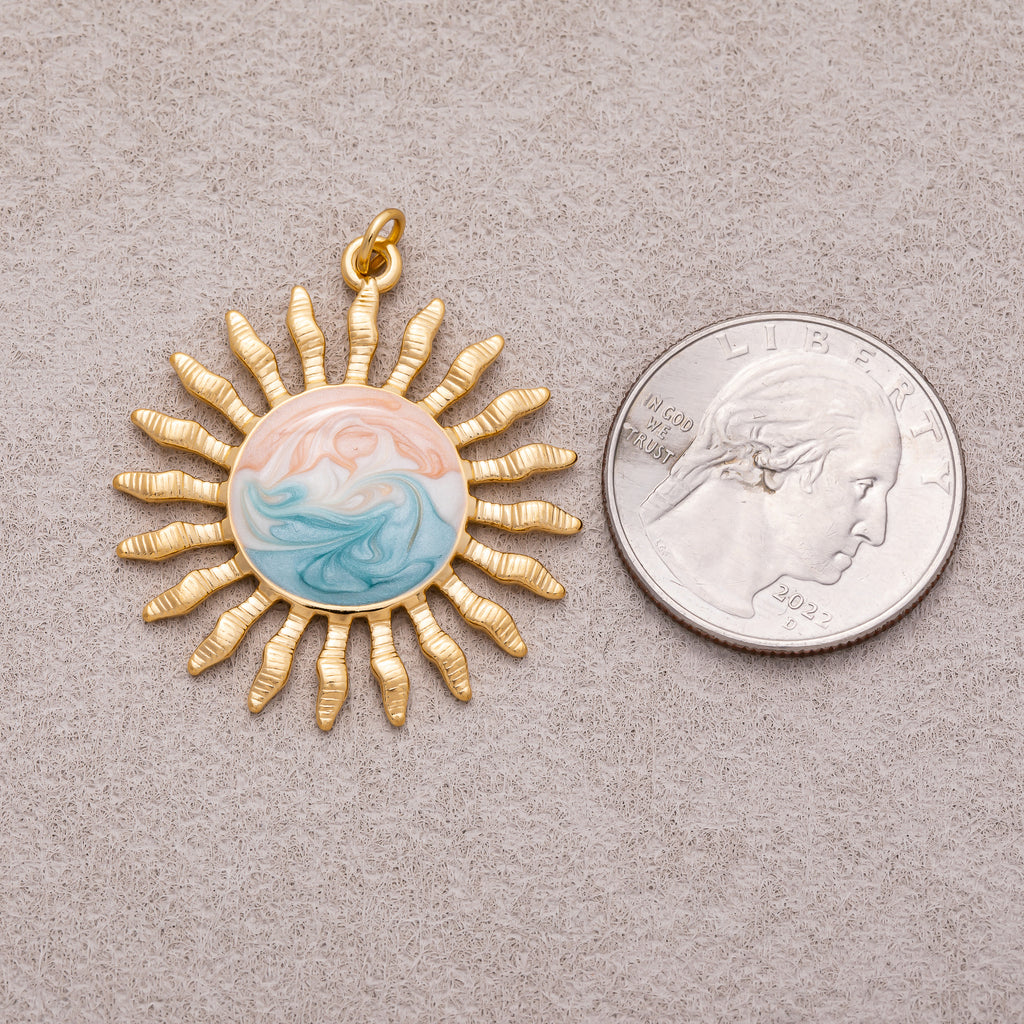 Gold PVD Stainless Steel Pastel Swirl Enamel Sunburst Medallion Charm