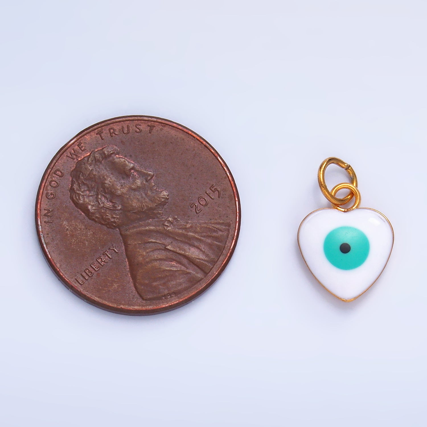 Launch Promo: 24K Gold PVD Stainless Steel White Blue Evil Eye Heart Charm | Sold Each