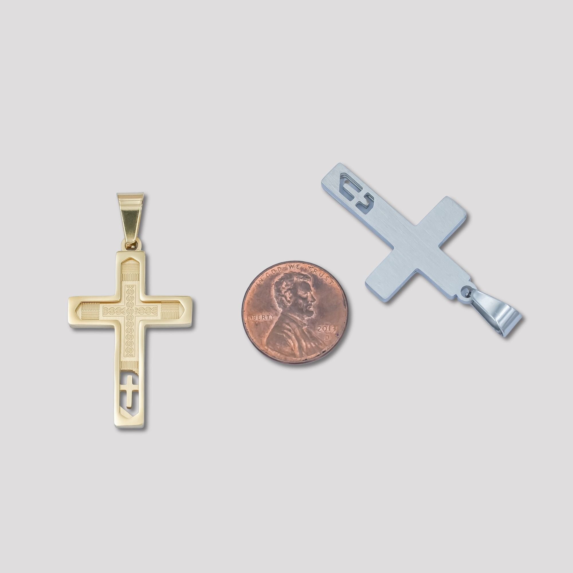 Launch Promo: 24K Gold PVD Stainless Steel Faith Engraved Cross Pendant | Sold Each