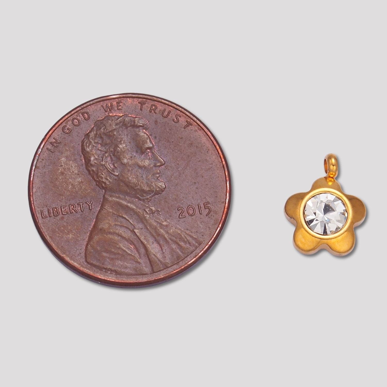 Launch Promo: 24K Gold PVD Stainless Steel Mini Solitaire Flower Charm | Sold Each