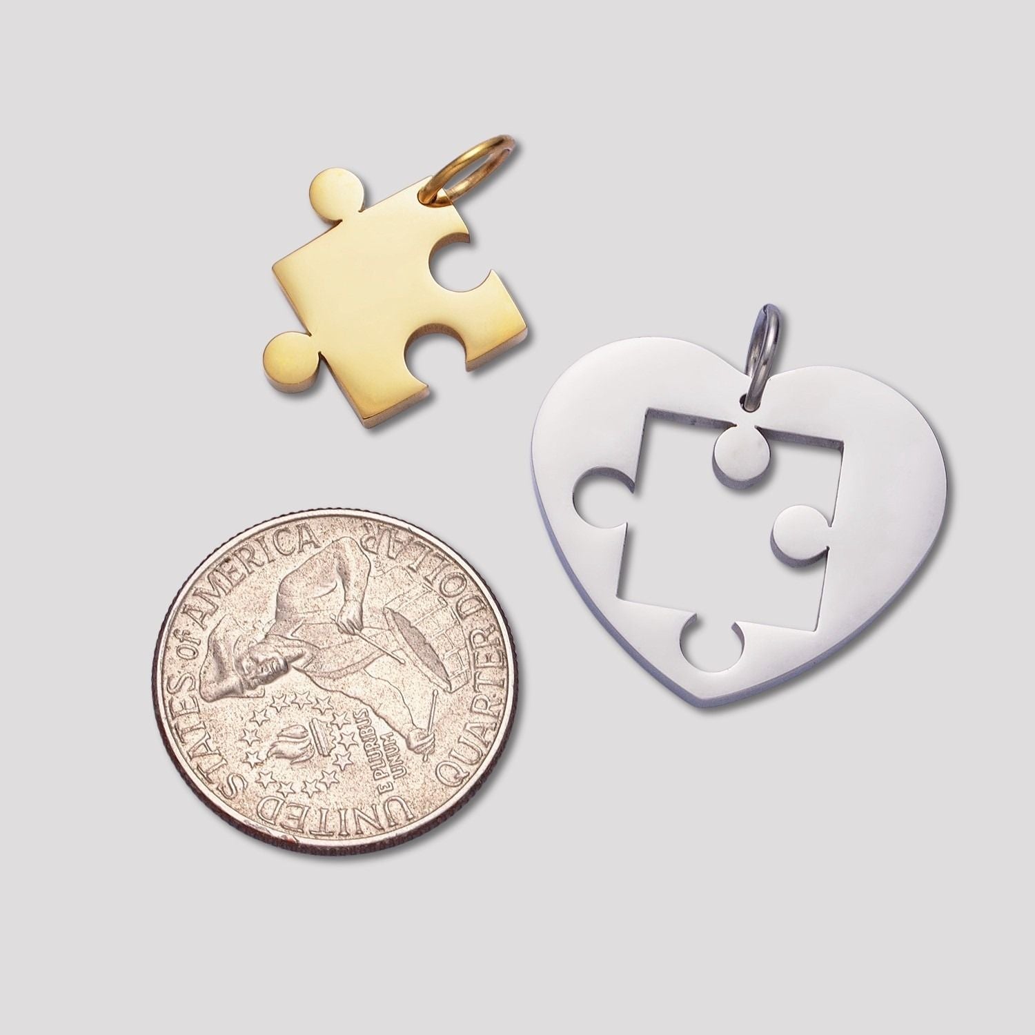 Launch Promo: Gold PVD Stainless Steel Puzzle Piece Heart Pendant Set for Couples | Sold Each