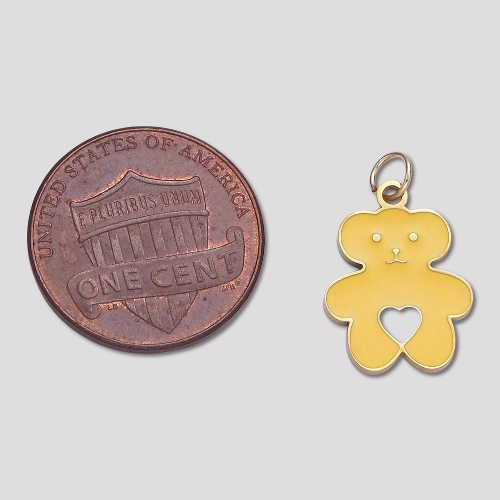 Launch Promo: 24K Gold PVD Stainless Steel Cute Heart Teddy Bear Doll Enamel Charm | Sold Each