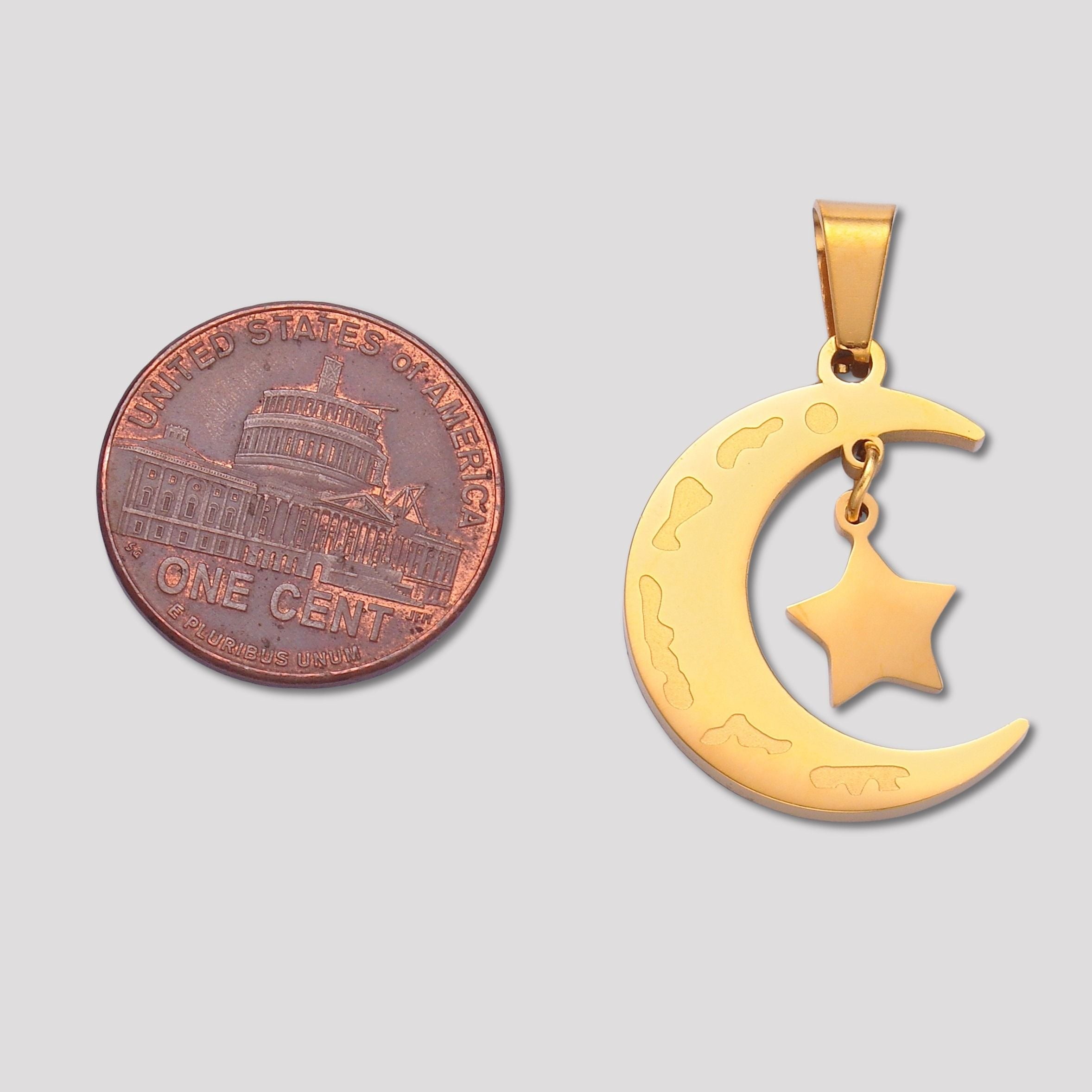 Launch Promo: 24K Gold PVD Stainless Steel Celestial Crescent Moon & Star Dangle Pendant | Sold Each