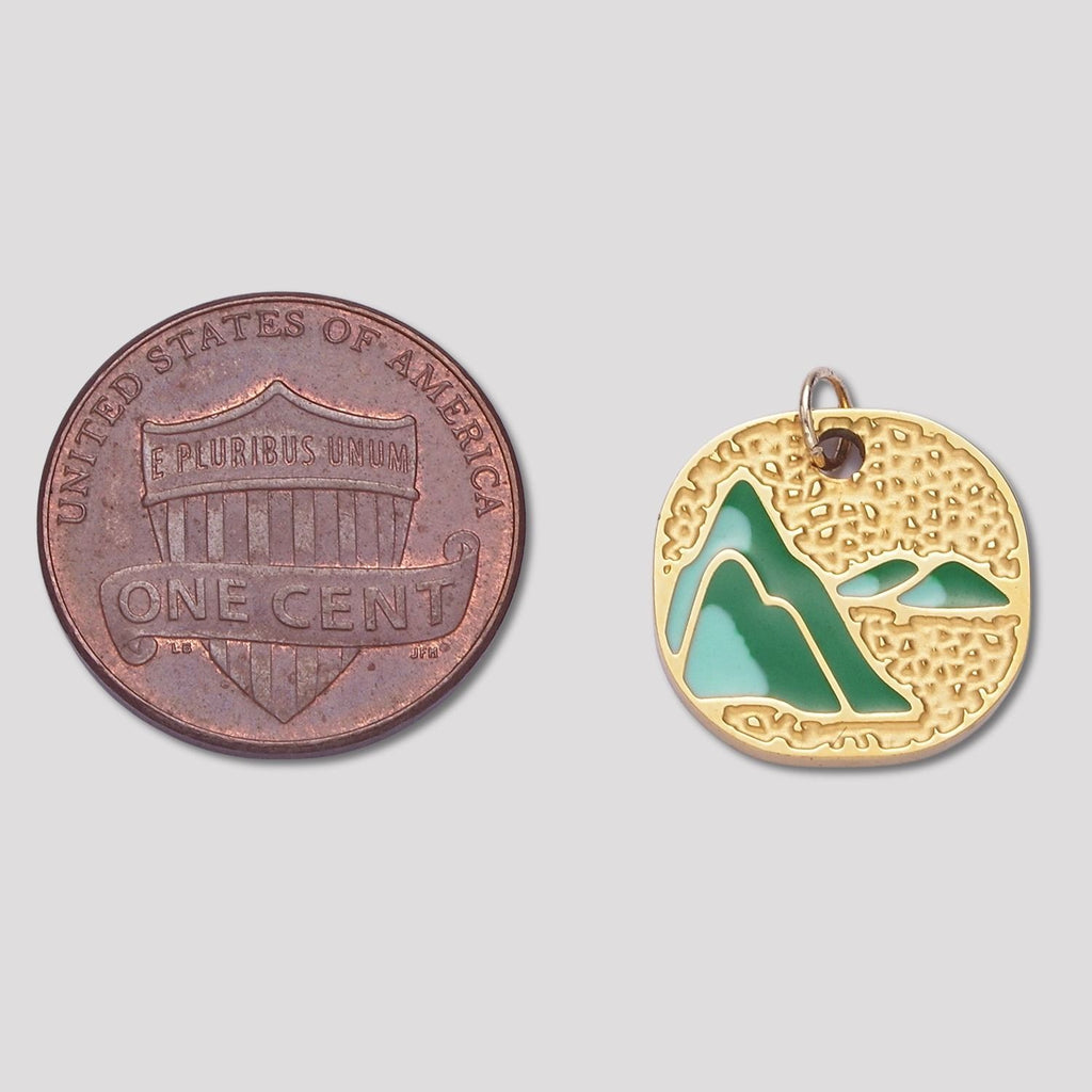 Launch Promo: 24K Gold PVD Stainless Steel Green Enamel Mountain Peak Tag Charm | Sold Each