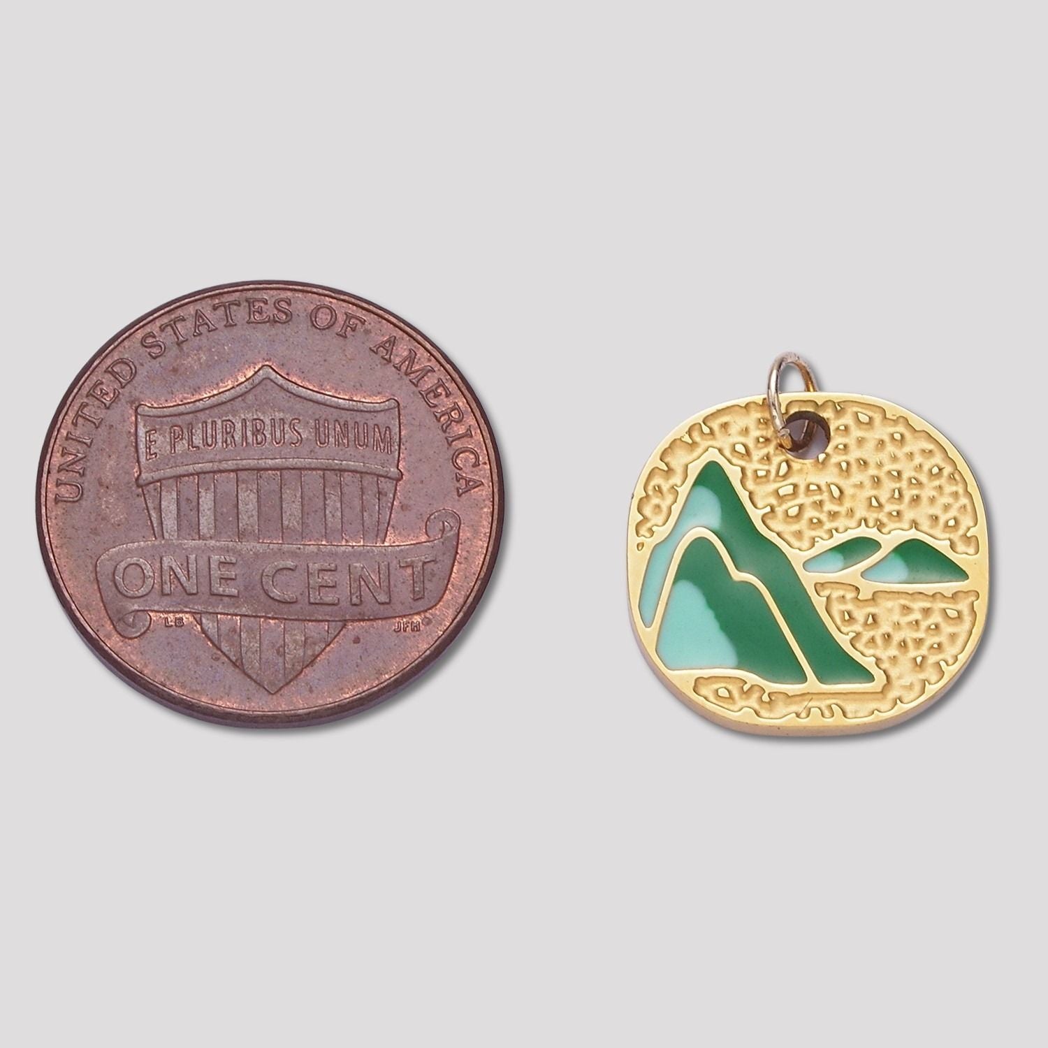 Launch Promo: 24K Gold PVD Stainless Steel Green Enamel Mountain Peak Tag Charm | Sold Each