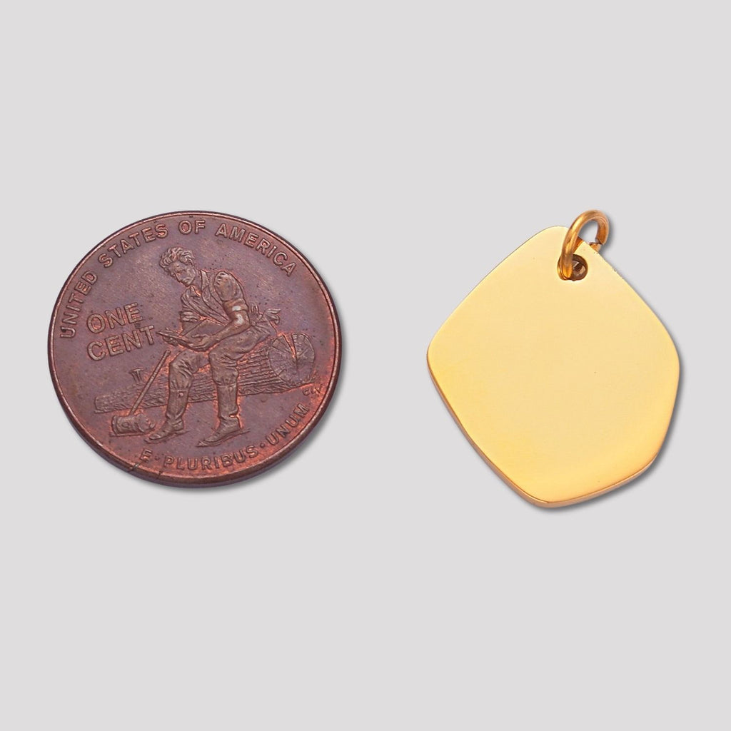 Launch Promo: 24K Gold PVD Stainless Steel Minimalist Irregular Geometric Shield Tag Pendant | Sold Each