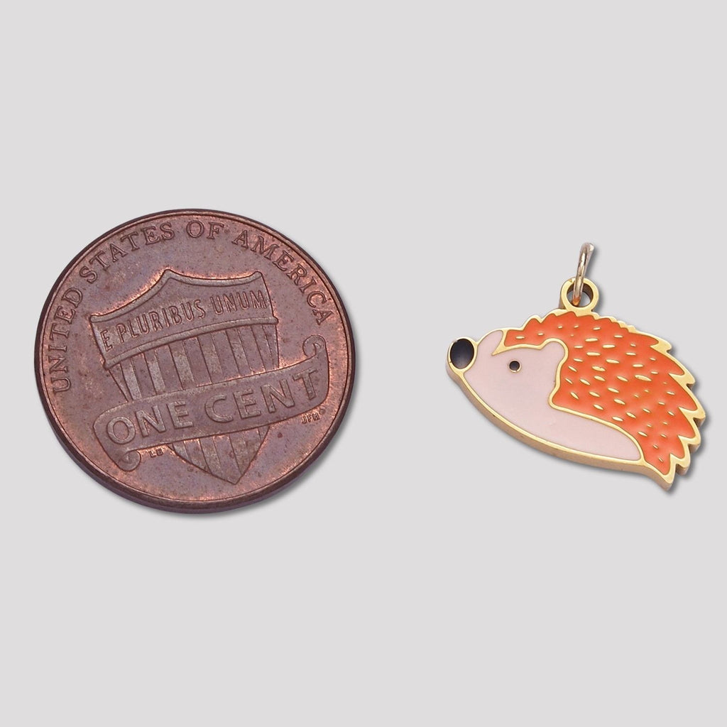 Launch Promo: 24K Gold PVD Stainless Steel Orange Hedgehog Animal Enamel Charm | Sold Each