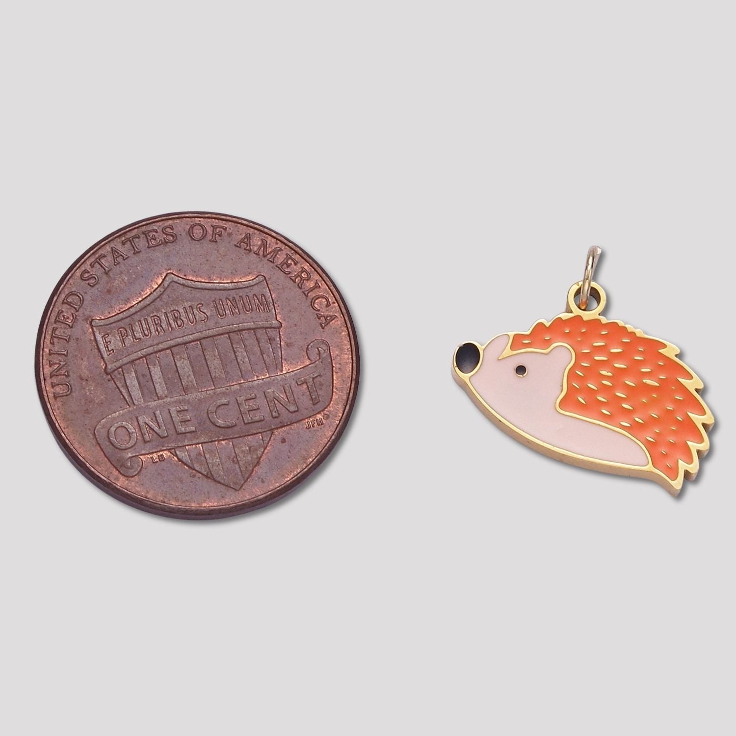 Launch Promo: 24K Gold PVD Stainless Steel Orange Hedgehog Animal Enamel Charm | Sold Each