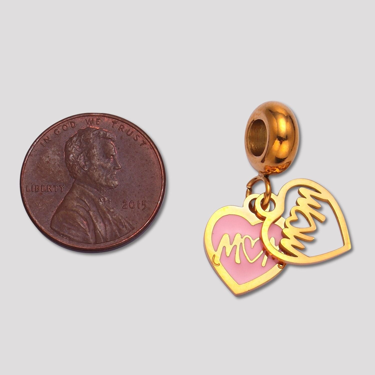 Launch Promo: 24K Gold PVD Stainless Steel Mom Double Love Heart Tag Charm | Sold Each