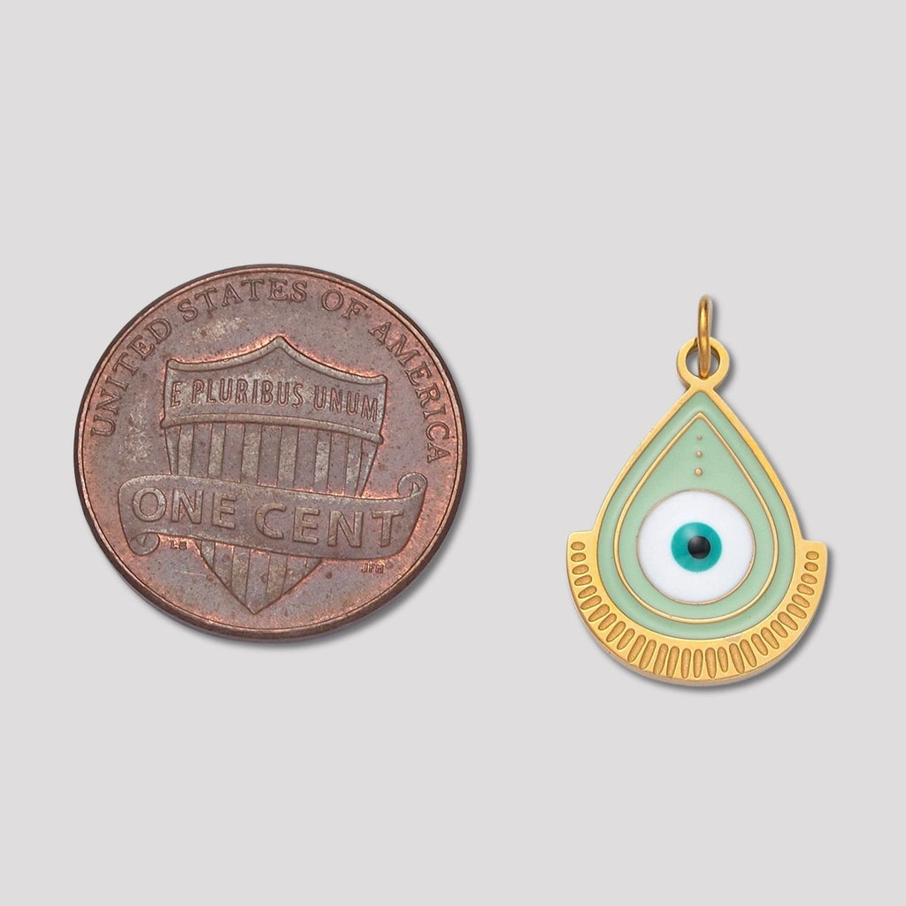 Launch Promo: 24K Gold PVD Stainless Steel Turquoise Teardrop Evil Eye Enamel Charm | Sold Each