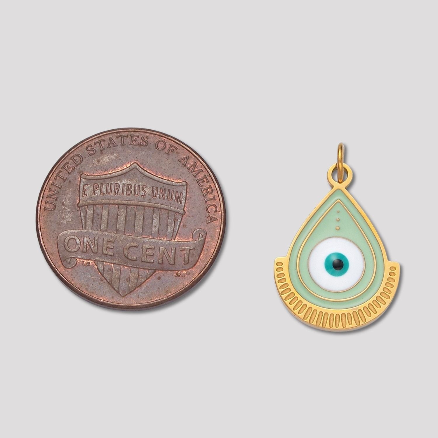 Launch Promo: 24K Gold PVD Stainless Steel Turquoise Teardrop Evil Eye Enamel Charm | Sold Each