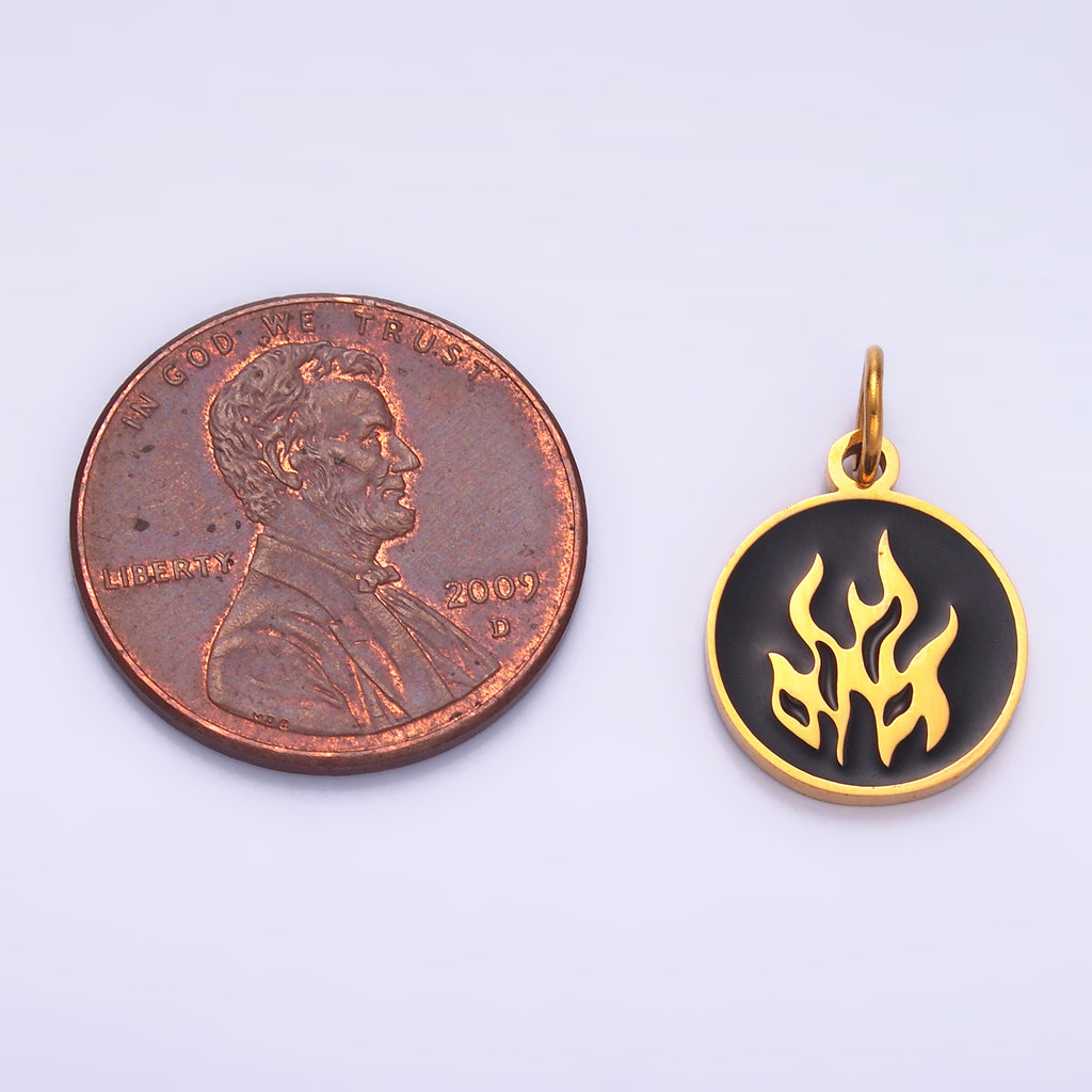 Launch Promo: 24K Gold PVD Stainless Steel Black Enamel Fire Coin Charm | Sold Each