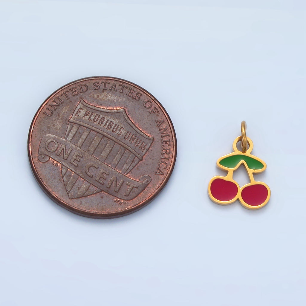 Launch Promo: 24K Gold PVD Stainless Steel Mini Red Cherry Fruit Enamel Charm | Sold Each