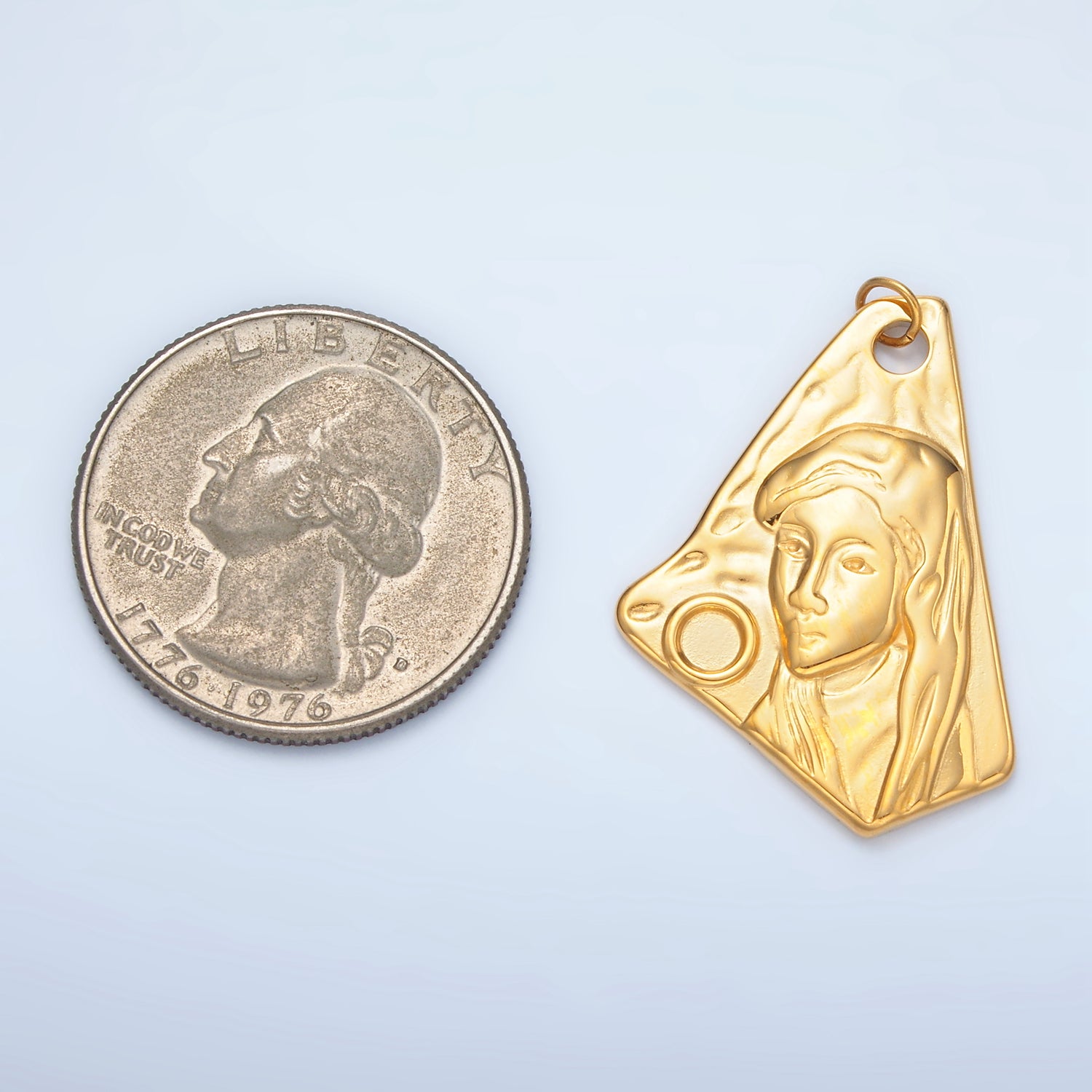 Launch Promo: 24K Gold PVD Stainless Steel Artistic Irregular Religious Virgin Mary Shield Charm | Sold Each