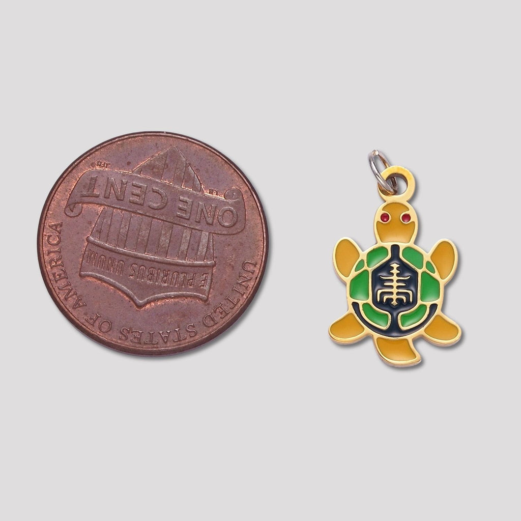 Launch Promo: 24K Gold PVD Stainless Steel Green Ocean Turtle Enamel Charm | Sold Each