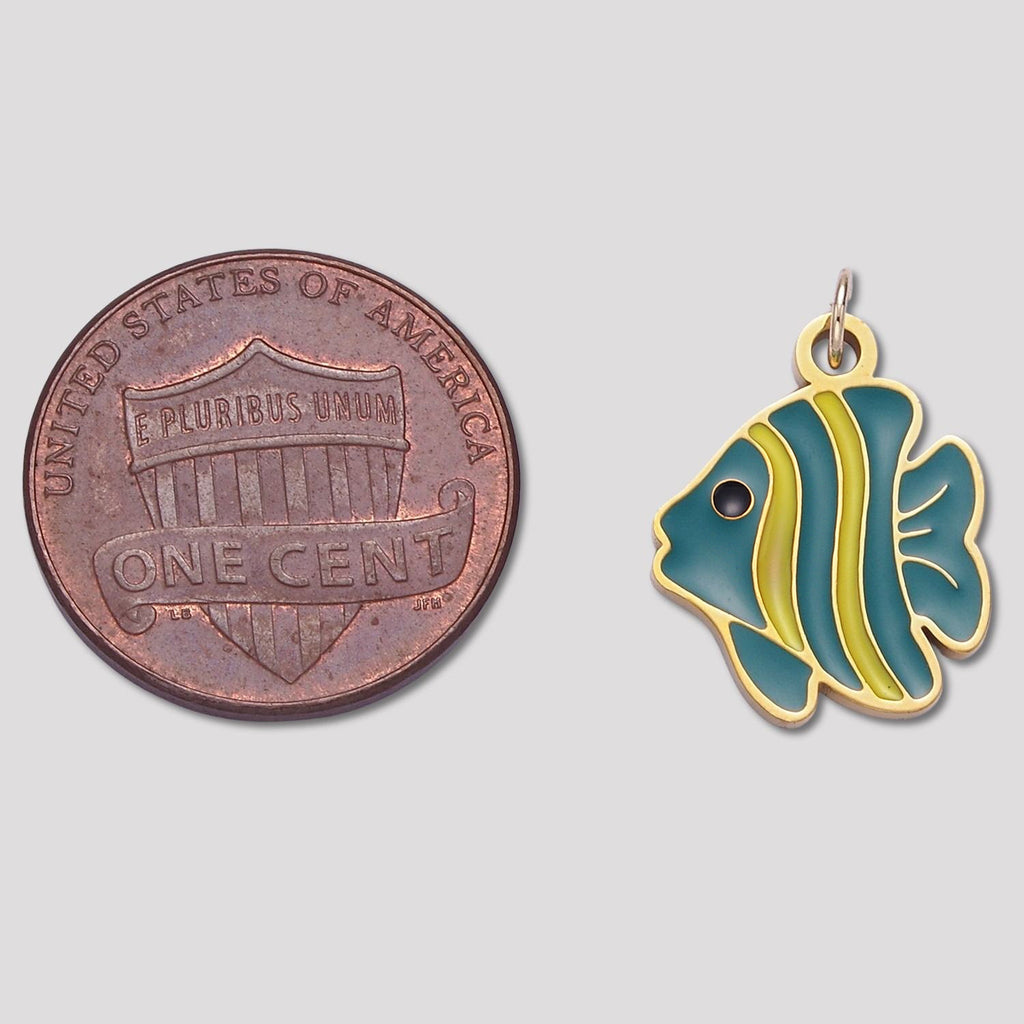 Launch Promo: 24K Gold PVD Stainless Steel Green Enamel Ocean Fish Animal Charm | Sold Each