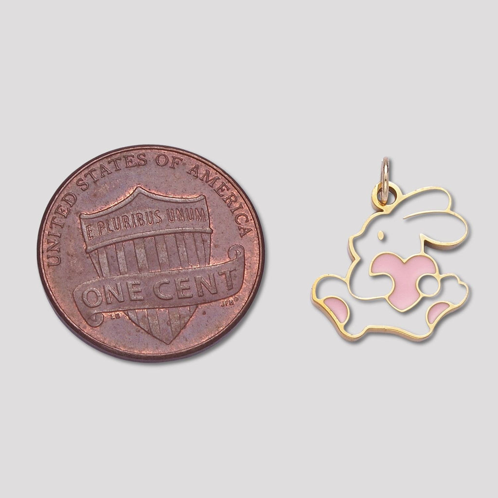 Launch Promo: 24K Gold PVD Stainless Steel Pink White Love Bunny Enamel Charm | Sold Each