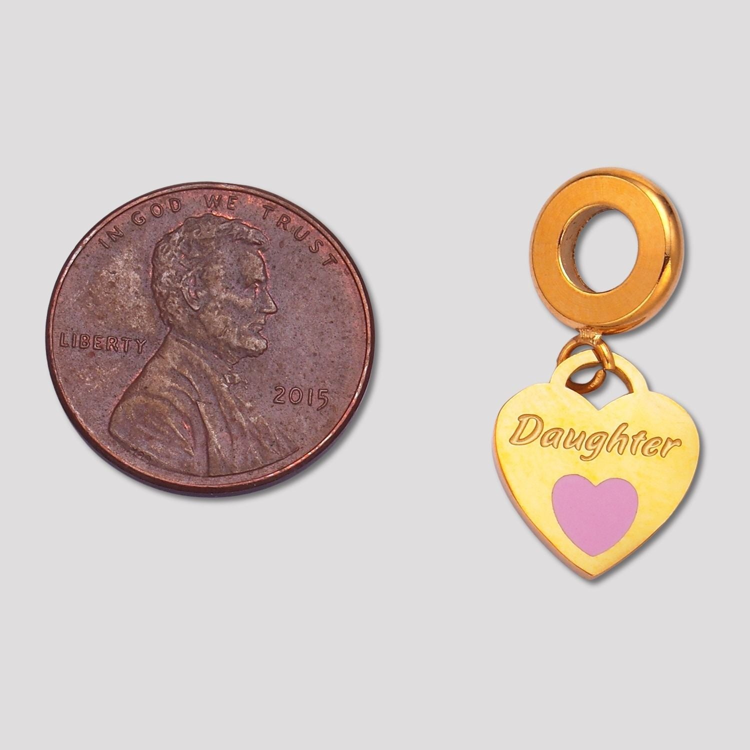 Launch Promo: 24K Gold PVD Stainless Steel Pink Sibling Love Heart Charm | Sold Each