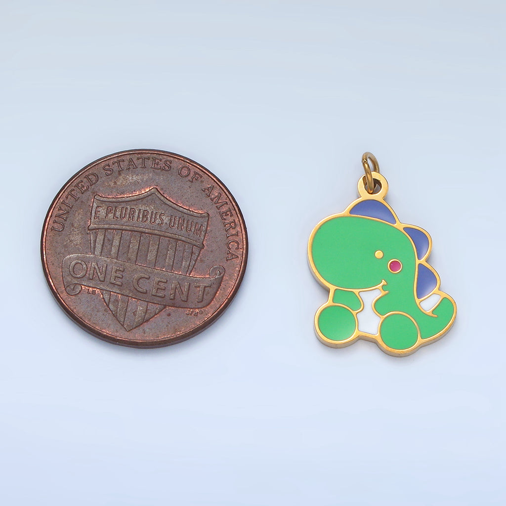 Launch Promo: 24K Gold PVD Stainless Steel Green Baby Dino Enamel Charm | Sold Each