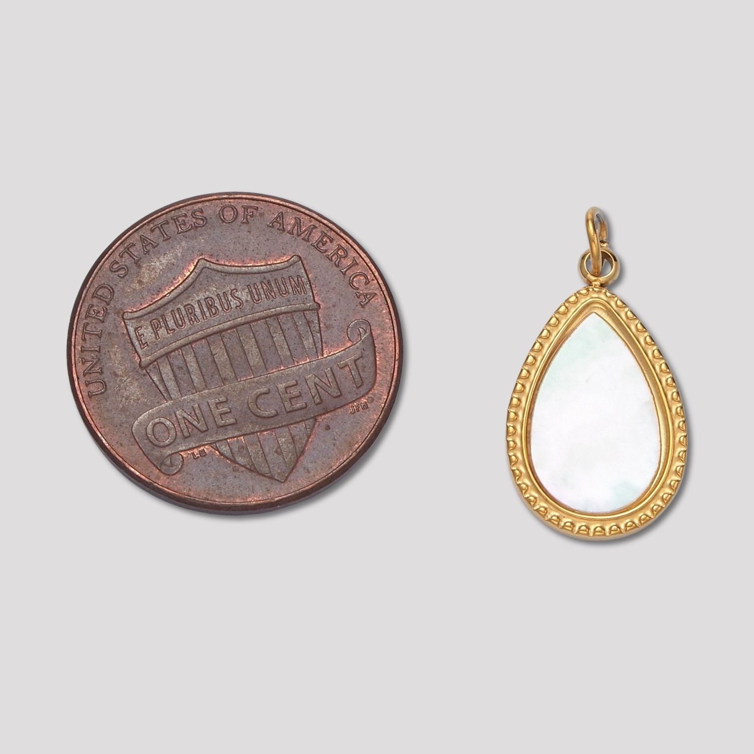 Launch Promo: 24K Gold PVD Stainless Steel Mother Of Pearl Ribbed Teardrop Charm | Sold Each