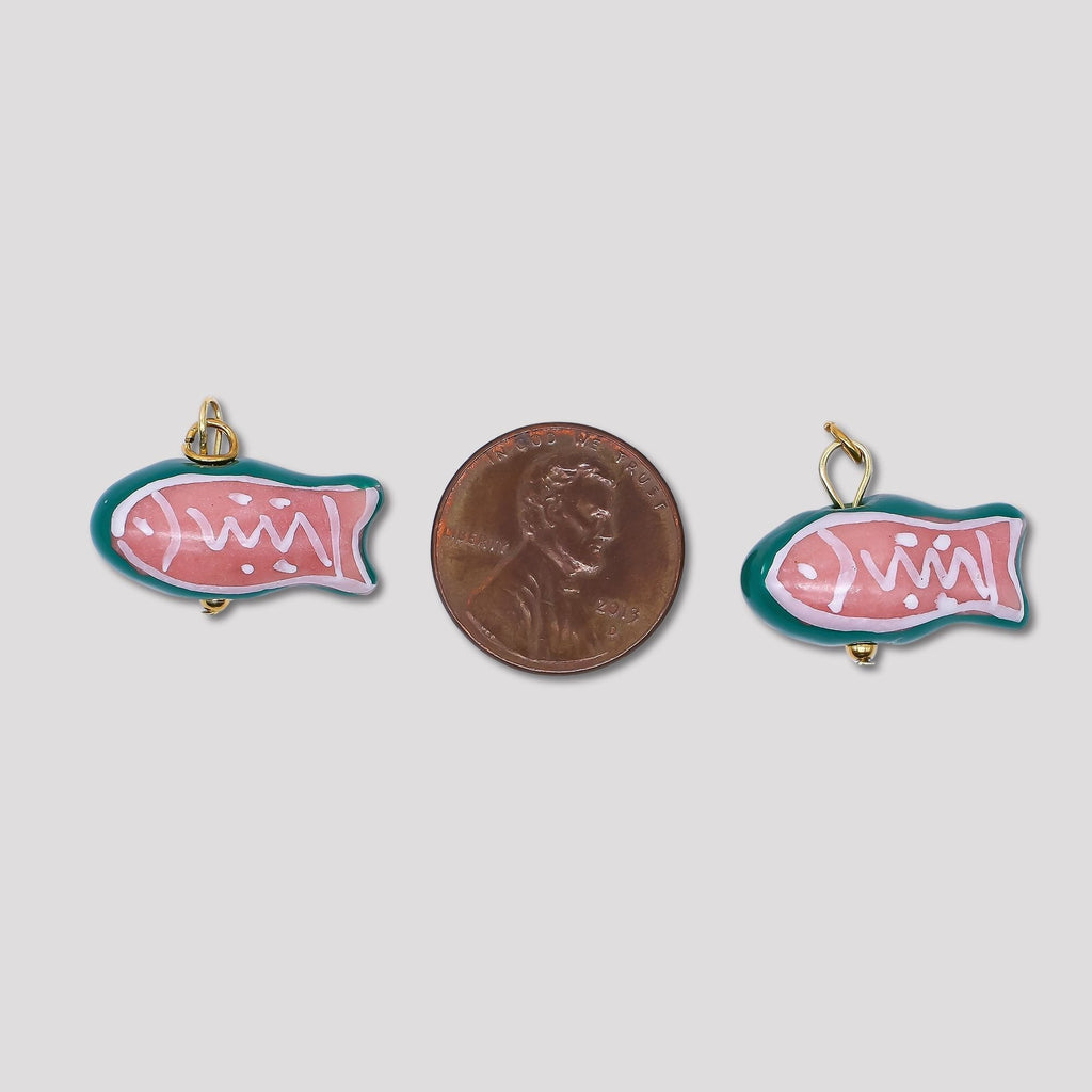 Launch Promo: 24K Gold PVD Stainless Steel Green Pink Fish Charm | Sold Each