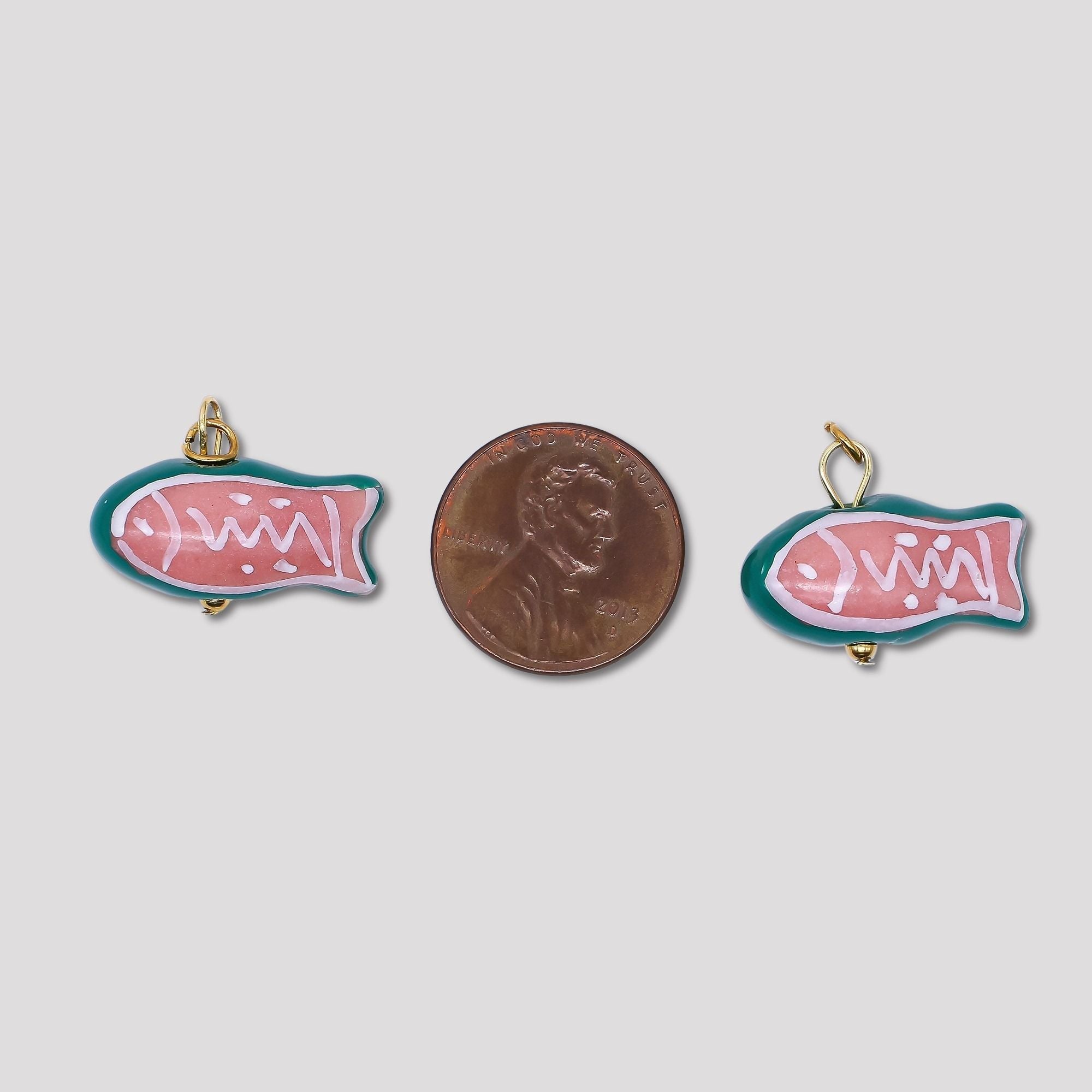 Launch Promo: 24K Gold PVD Stainless Steel Green Pink Fish Charm | Sold Each