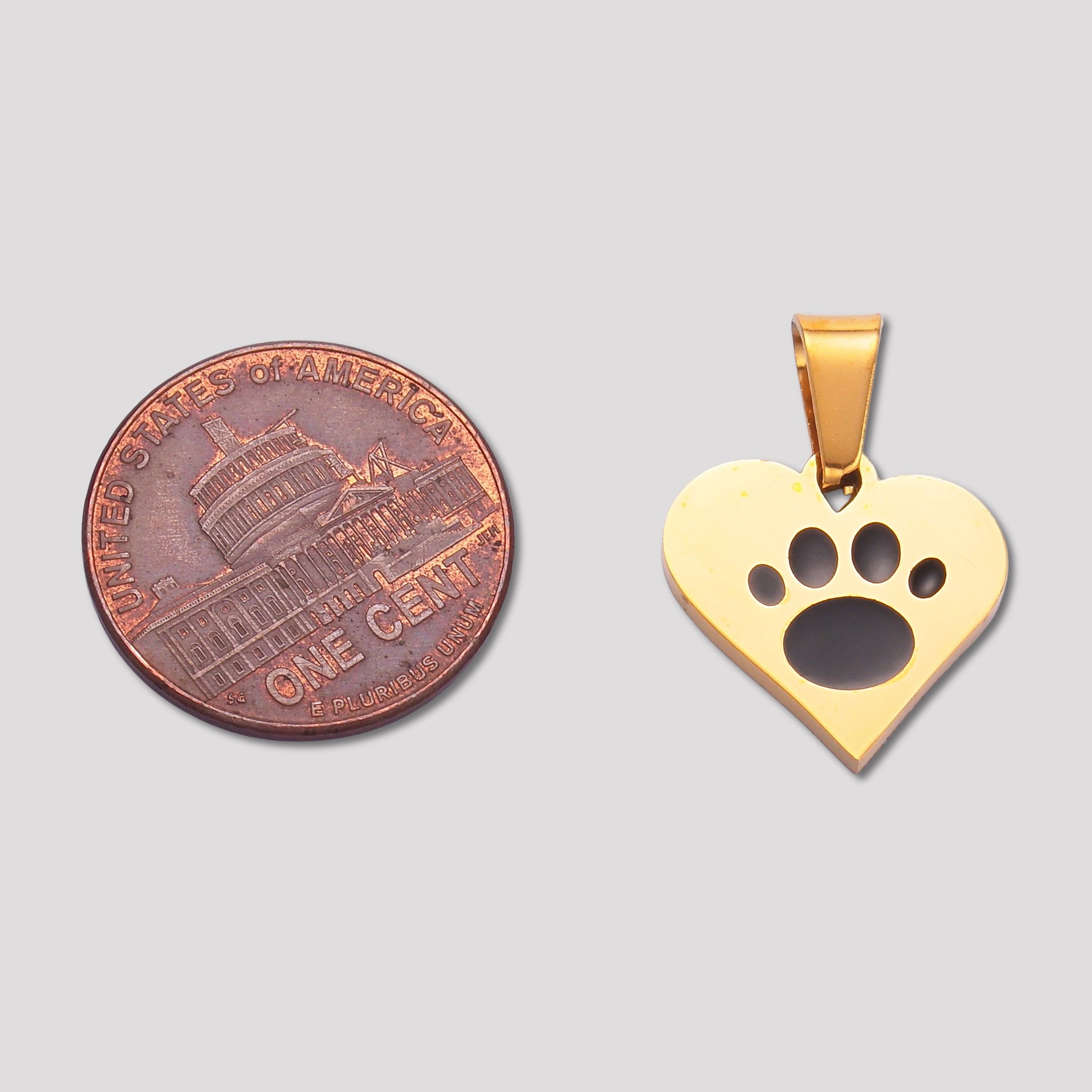 Launch Promo: 24K Gold PVD Stainless Steel Pet Paw Print Heart Pendant | Sold Each