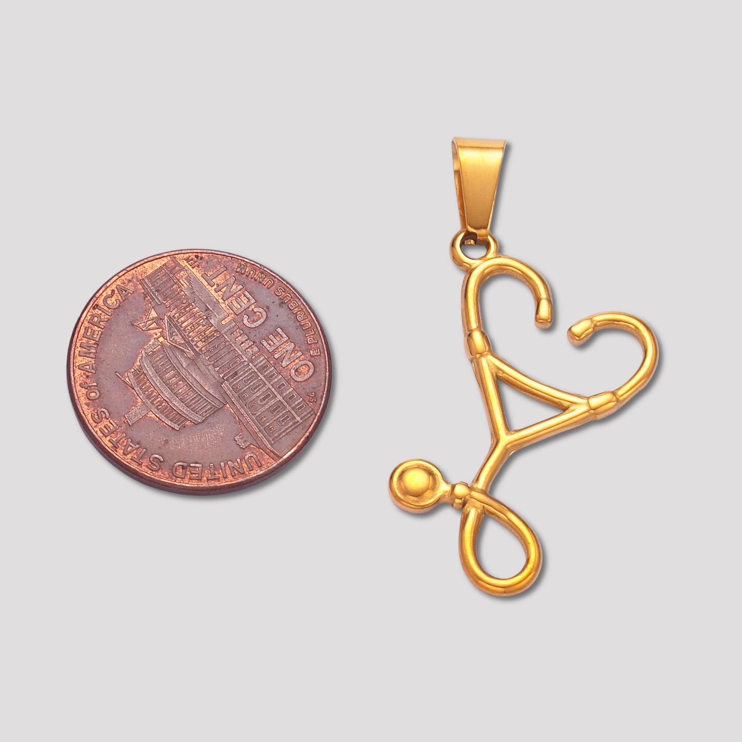 Launch Promo: 24K Gold PVD Stainless Steel Love Heart Stethoscope Pendant | Sold Each