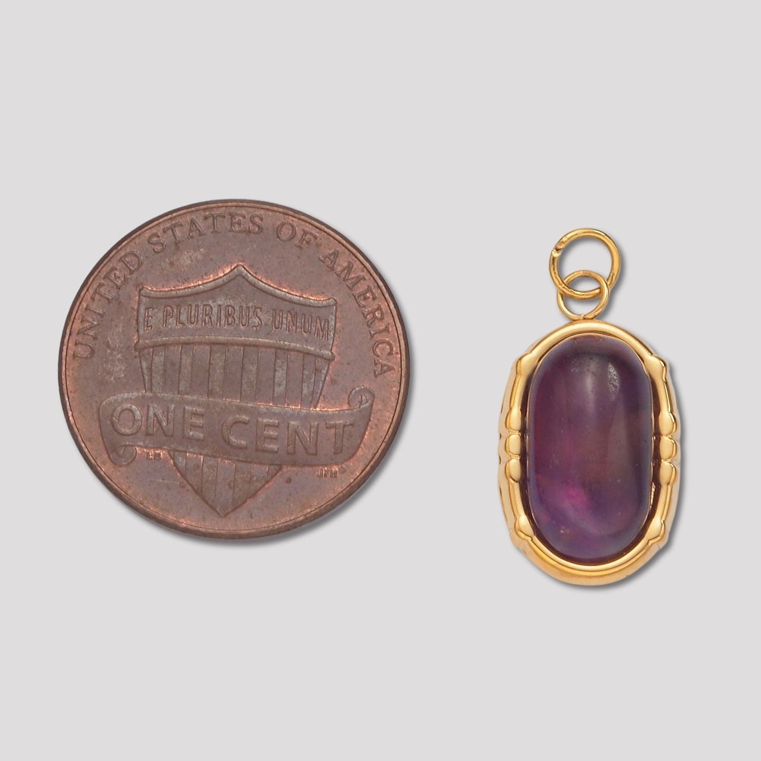 Launch Promo: 24K Gold PVD Stainless Steel Amethyst Oval Natural Gemstone Pendant | Sold Each