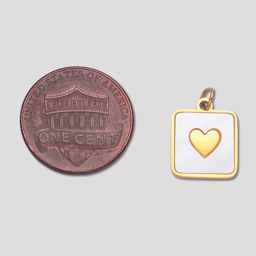 Launch Promo: 24K Gold PVD Stainless Steel White Heart Square Tag Charm | Sold Each