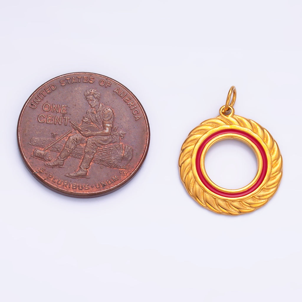 Launch Promo: 24K Gold PVD Stainless Steel Colorful Open Round Rope Bezel Enamel Medallion Charm | Sold Each