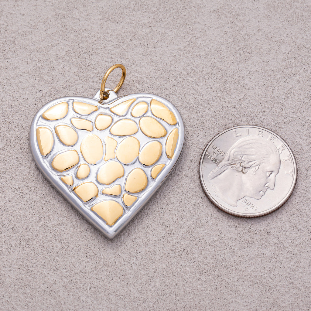 Gold PVD Stainless Steel Mixed Metal Textured Heart Charm