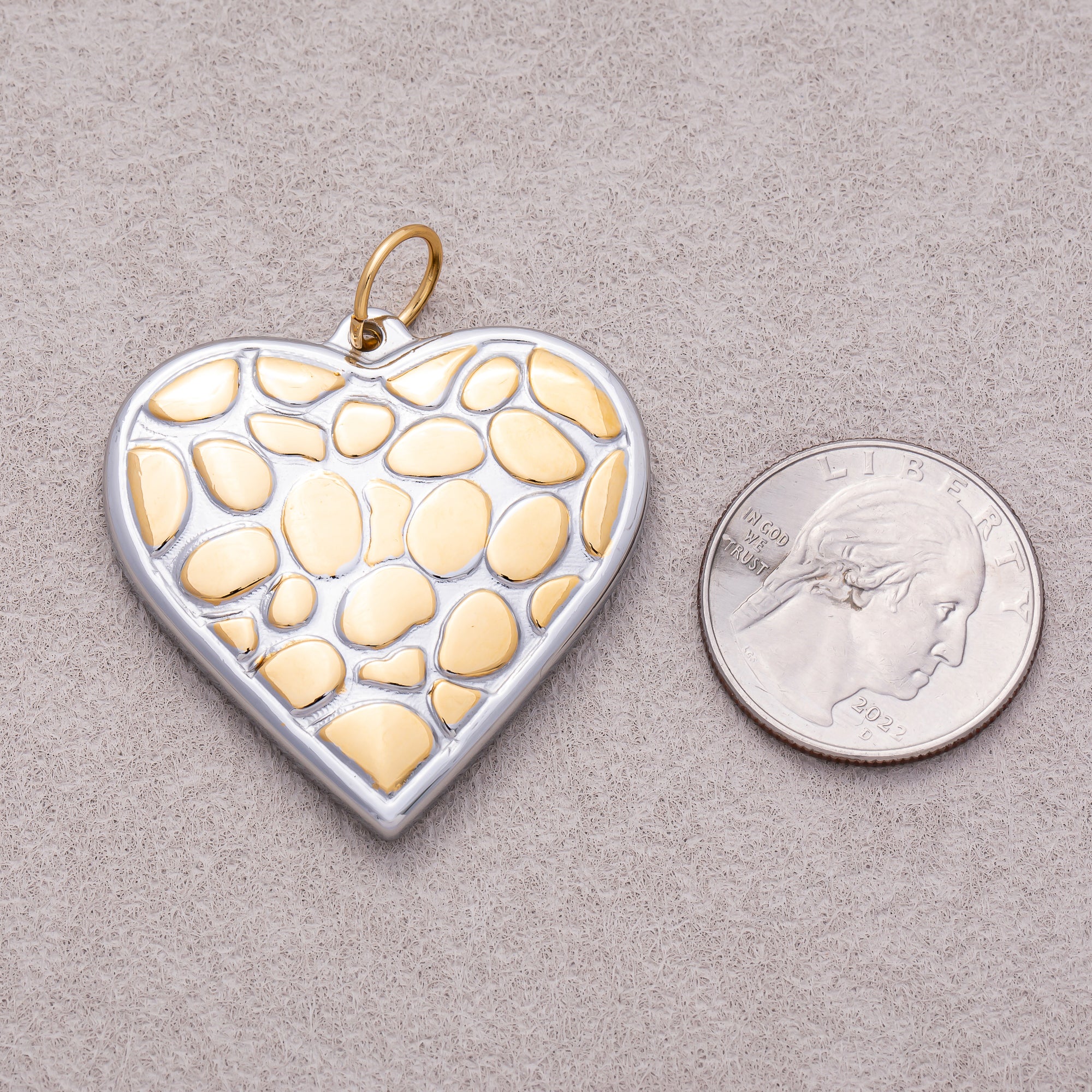 Gold PVD Stainless Steel Mixed Metal Textured Heart Charm