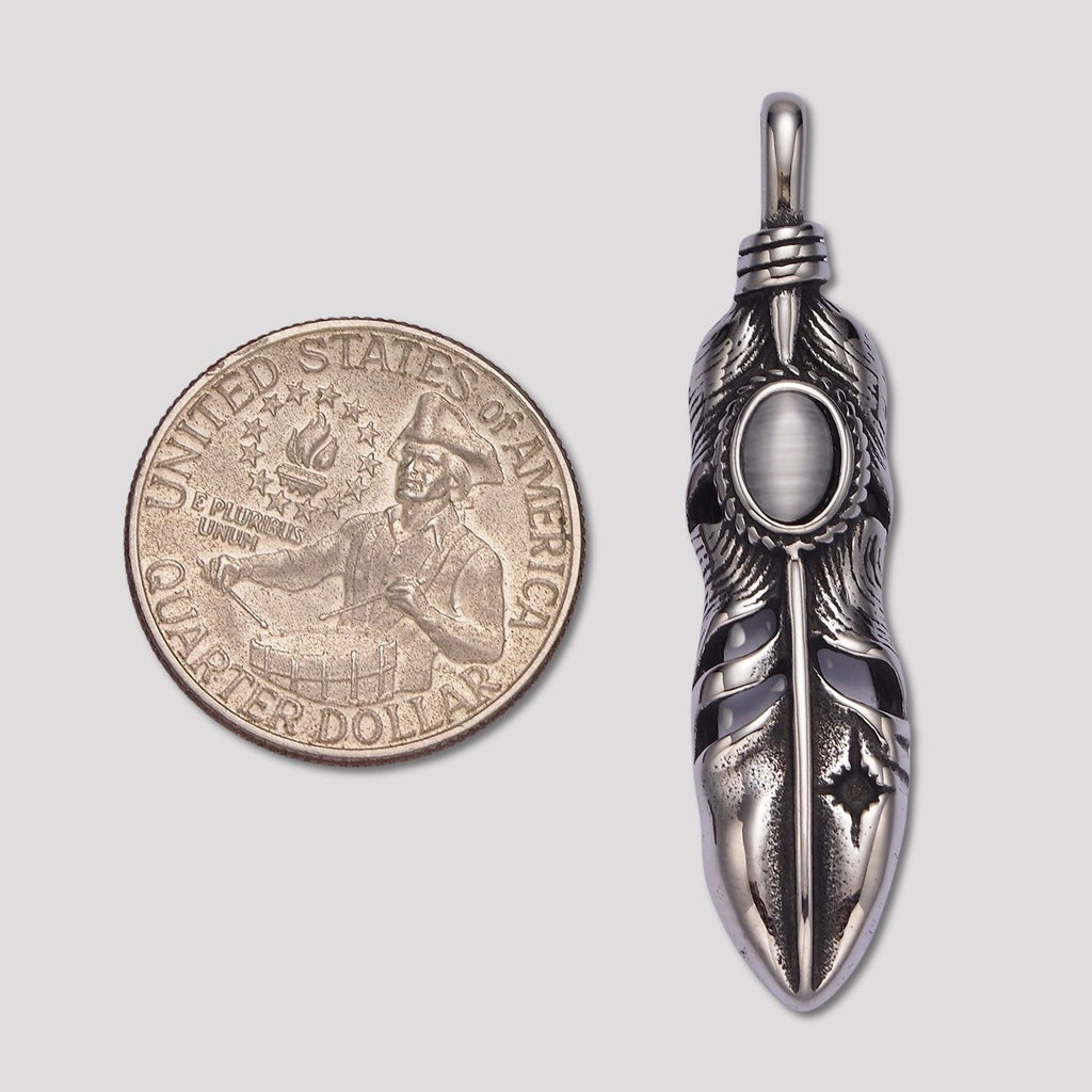 Launch Promo: Stainless Steel Moonstone Feather Pendant | Sold Each