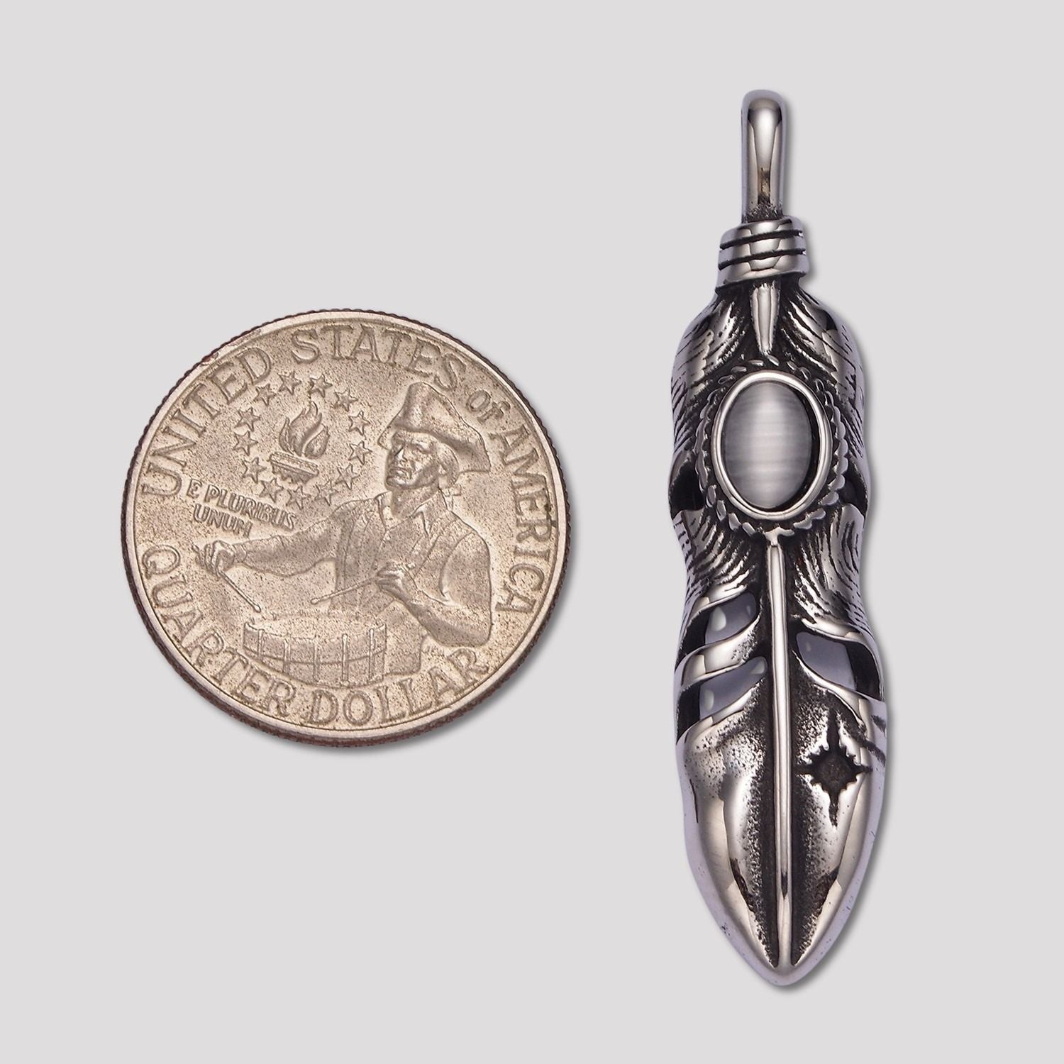 Launch Promo: Stainless Steel Moonstone Feather Pendant | Sold Each